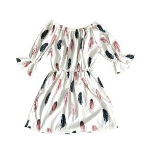 Women's Off-Shoulder Feather Print Bohemian Flounce Slip Dress